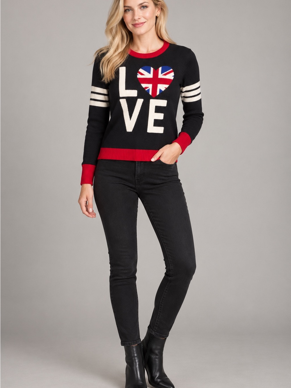 AQUA Cashmere Union Jack LOVE Intarsia Sweater – XS – NWOT